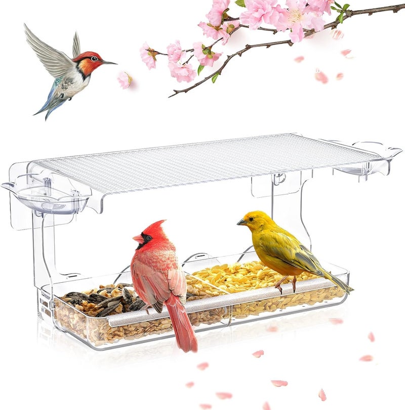 SUNALLY Window Bird Feeder for Outdoors, Clear Wild Bird Feeders Window Mounted with Self-Adhesive Hooks, Outside Hummingbird, burd, Oriole, Finch Bird Watching for Garden, Yard, Elderly Kids Viewing - Image 1